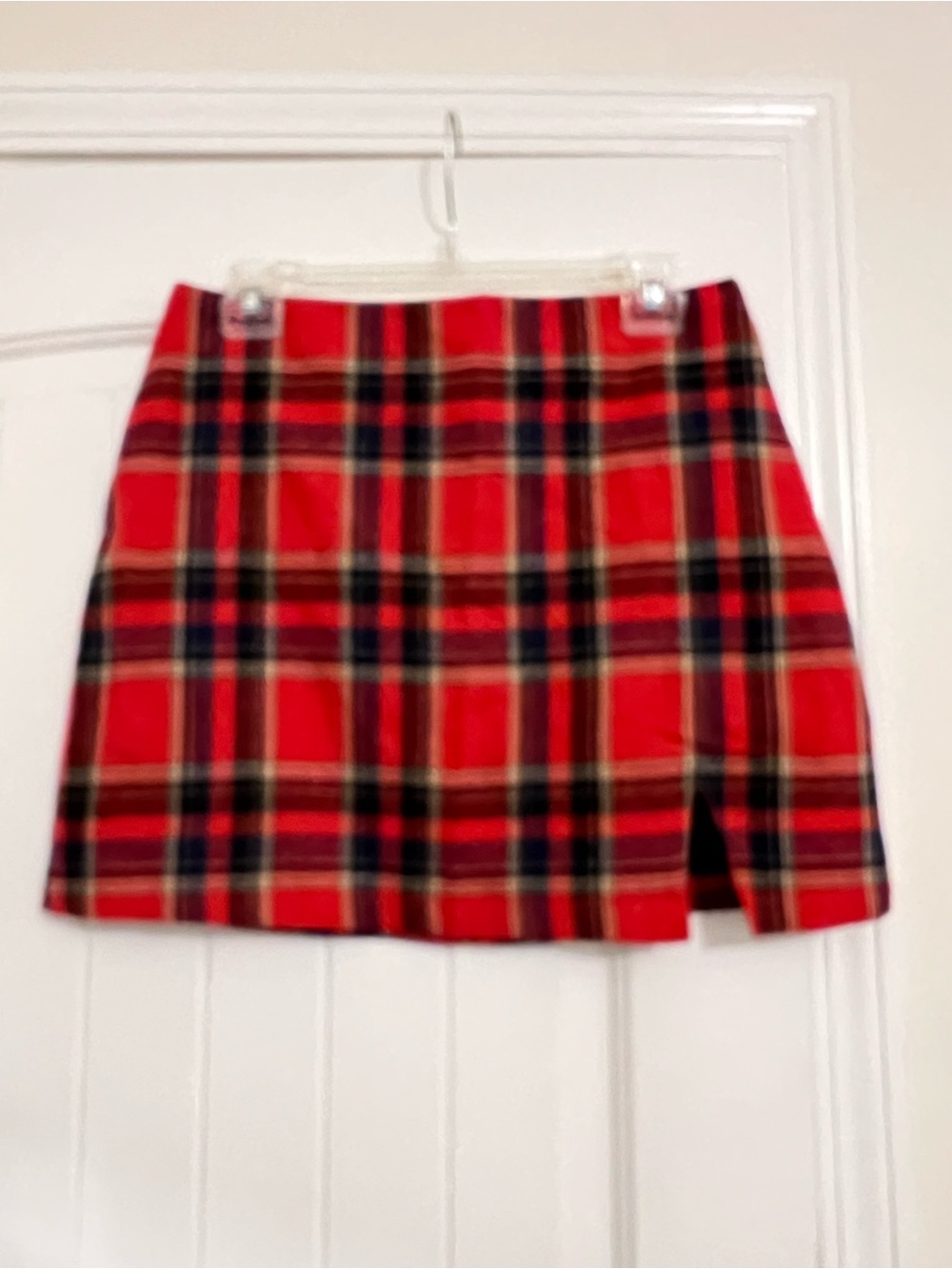 Pink Lily Red Plaid Mini Skirt with Side Slit